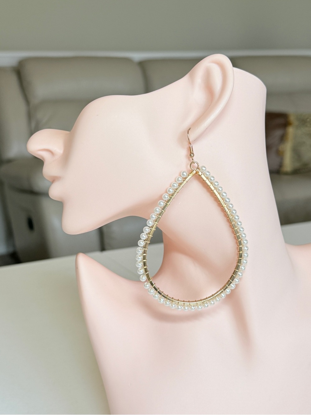 Gold Teardrop Pearl-Trim Hoop Earrings - Women Jewelry